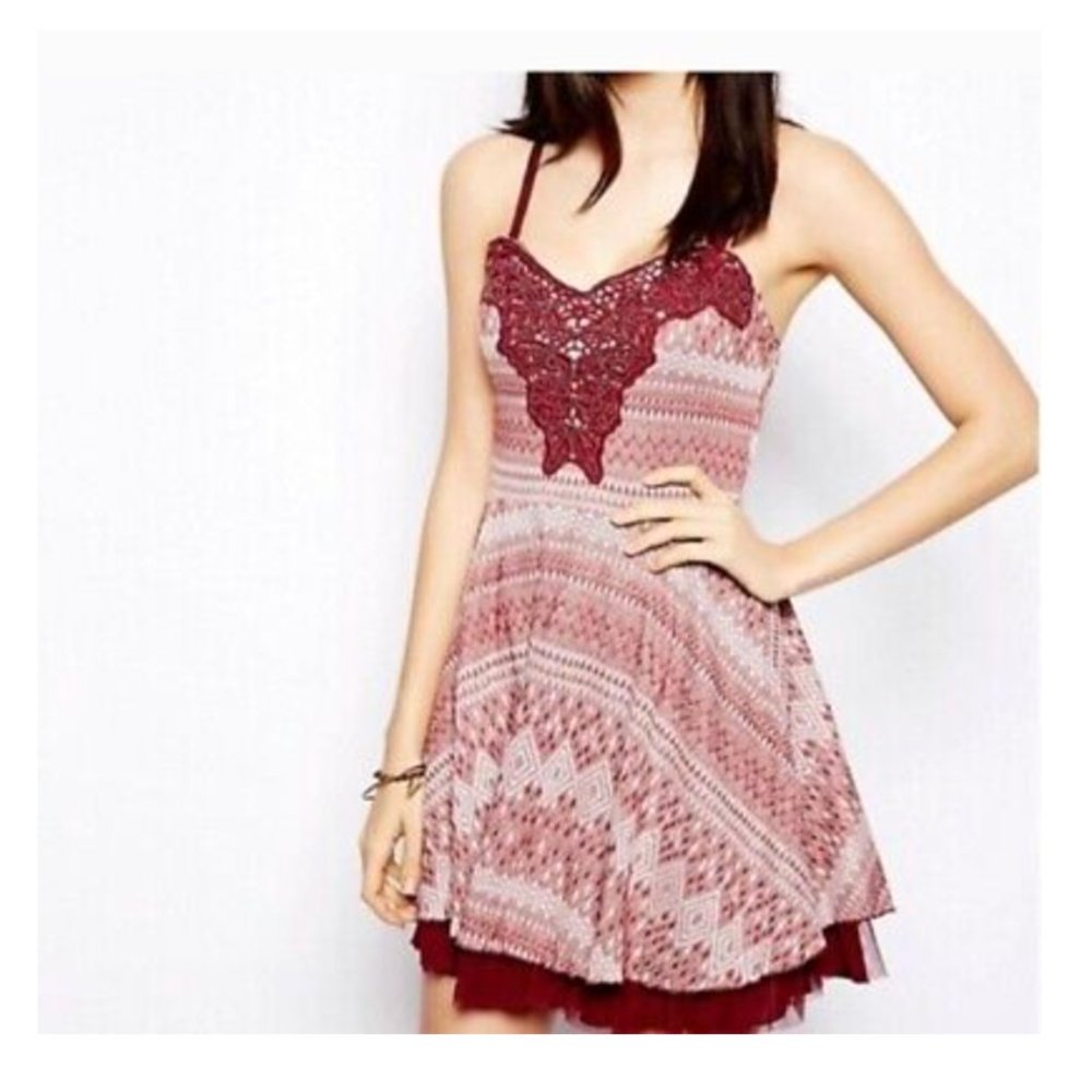 Free people burgundy gold tulle dress